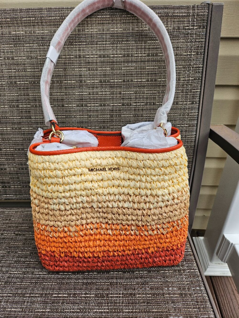 Michael Kors Pratt Medium Ombre Straw Shoulder Bag